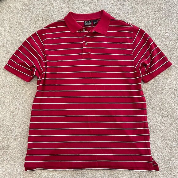 Jos. A. Bank Travelers Collection Red, White & Navy Striped Golf Cotton Shirt - Picture 1 of 6
